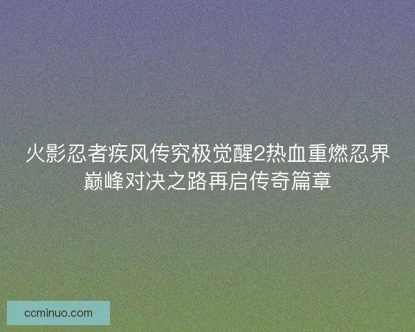 火影忍者疾风传究极觉醒2热血重燃忍界巅峰对决之路再启传奇篇章